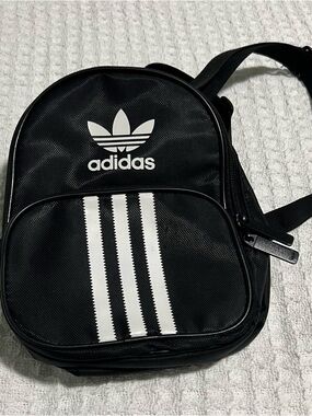 Adidas Mini Santiago Backpack 6.75" x 4.5" x 9.5" Black White Logo 3 Stripes
